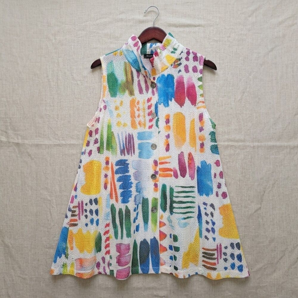 Damee Multicolor Artsy Abstract Button Vest - L
